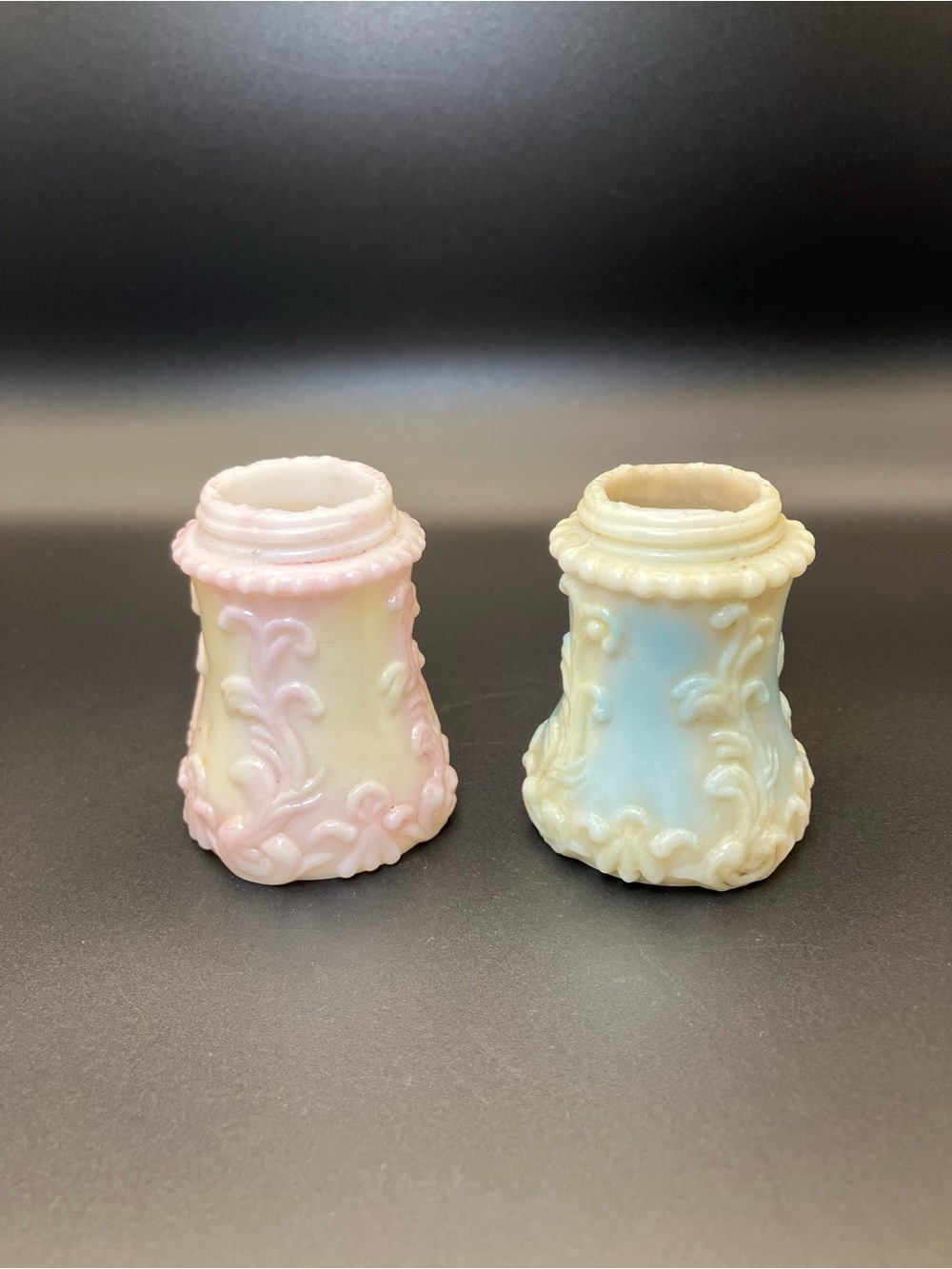 EAPG Ornate Pastel Decorative Shakers - Set of 2